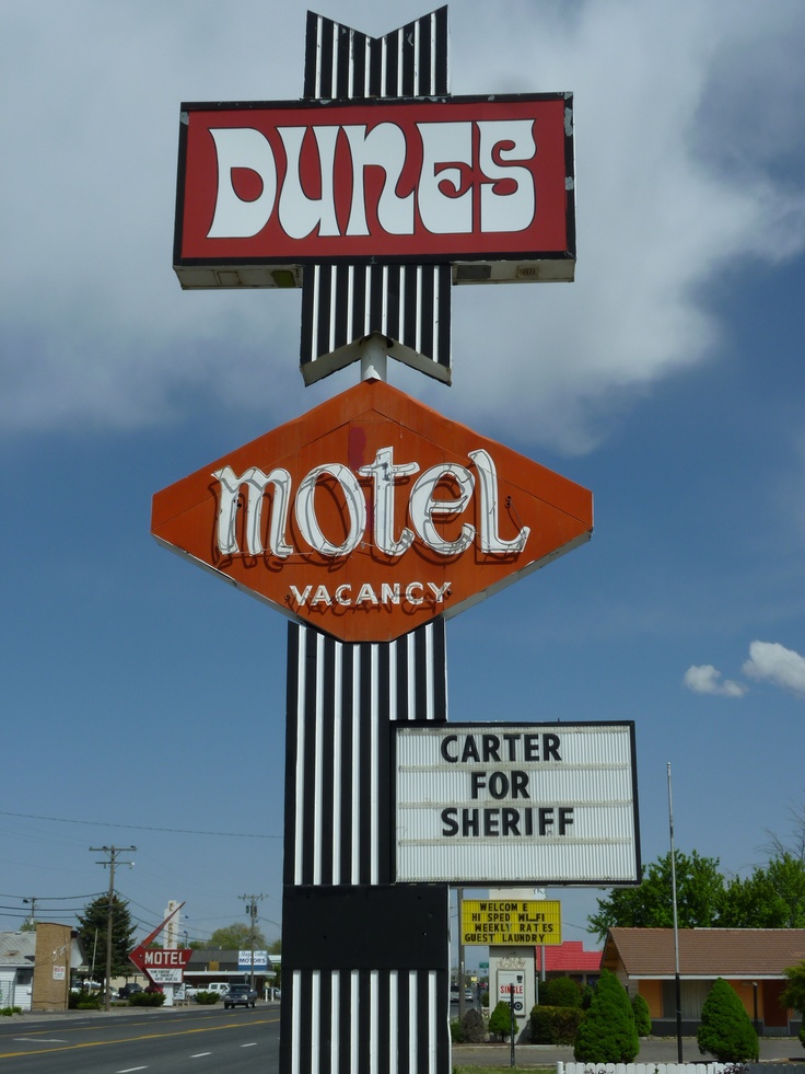 Dunes Motel vintage vacancy sign close-up
